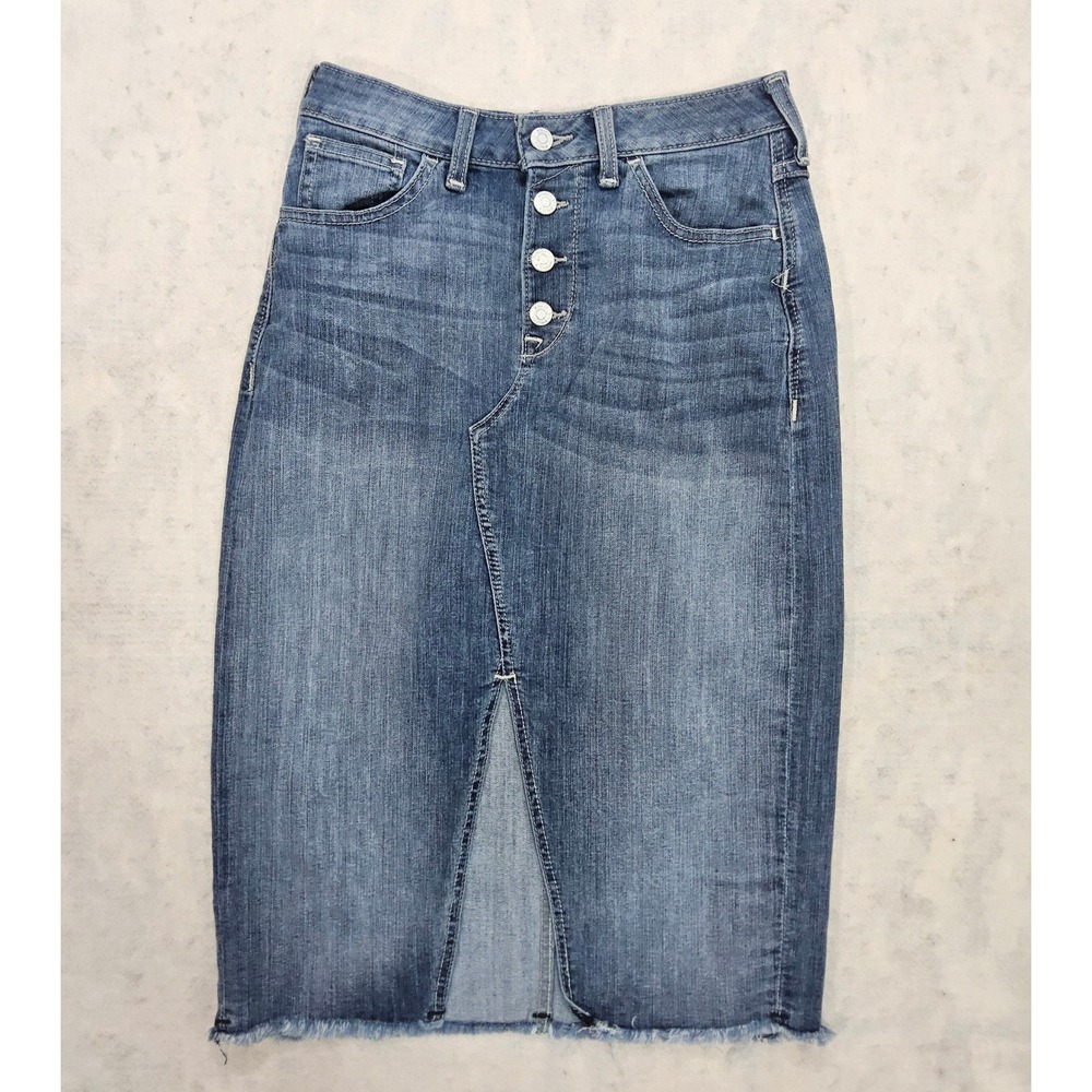 Ariat Jeans Denim Skirt 28 Eleanor High Rise Button Fly Front Slit Whisker Midi